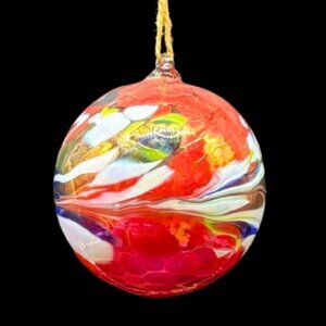 Vintage Kugel Glass Hand Blown 6" Ornament Vibrant Red Gorgeous!